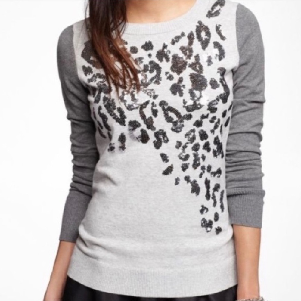 EUC Express Black & White Sequin Leopard Sweater, S